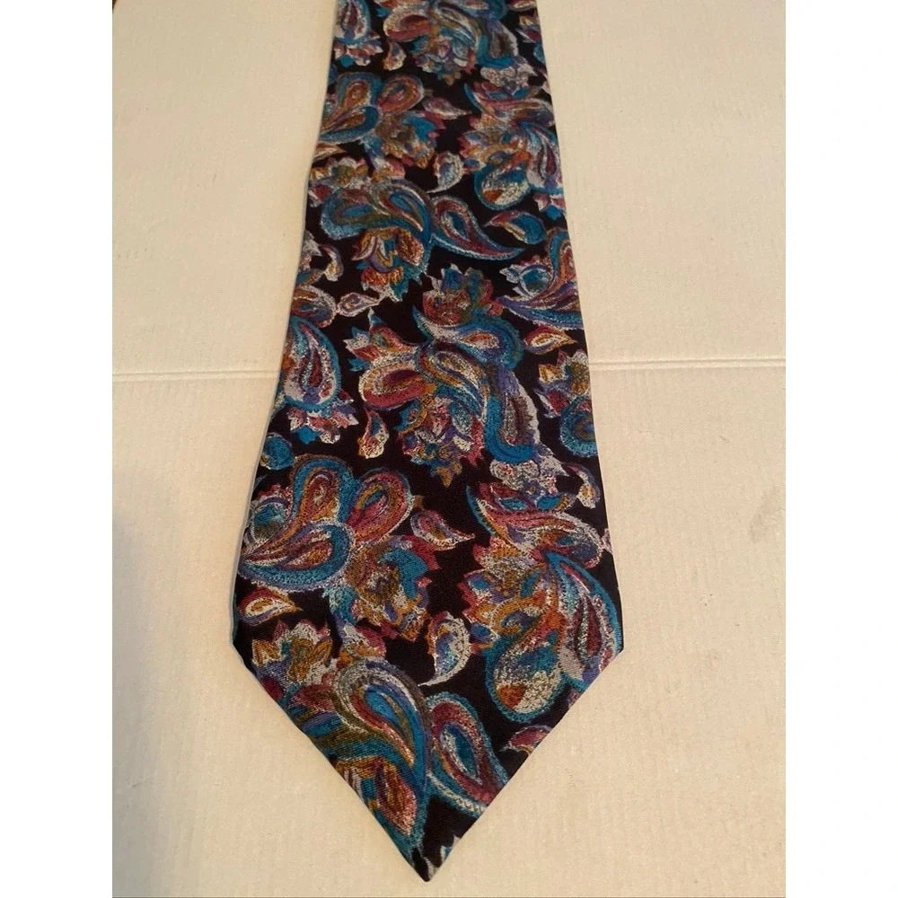 Sheaf & Caber Mens Paisley Silk Tie Multi-Color Italian Fabric Made in USA